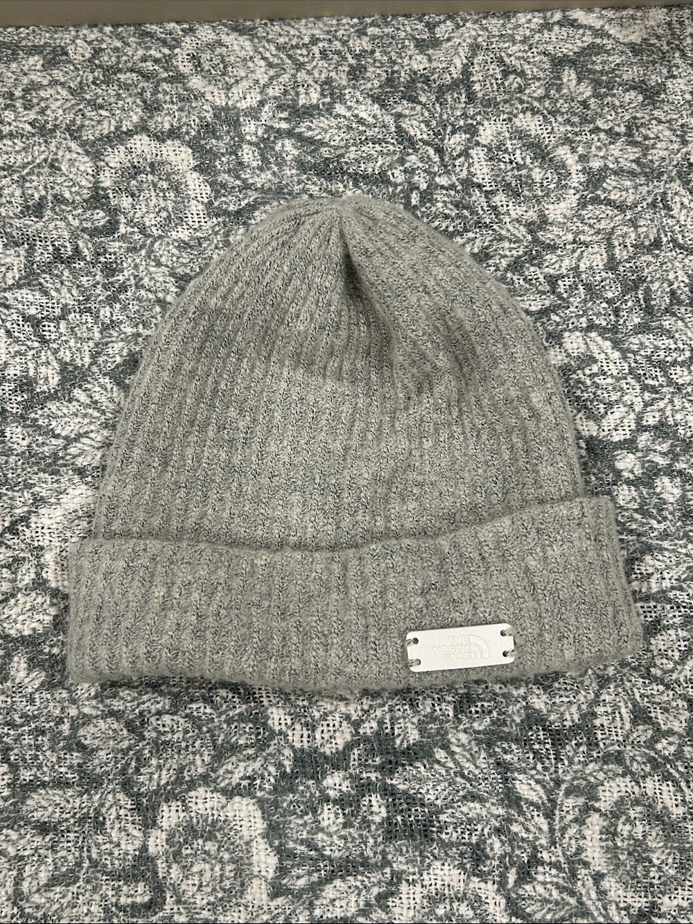 The North Face Light Gray Ribbed Knit Beanie
